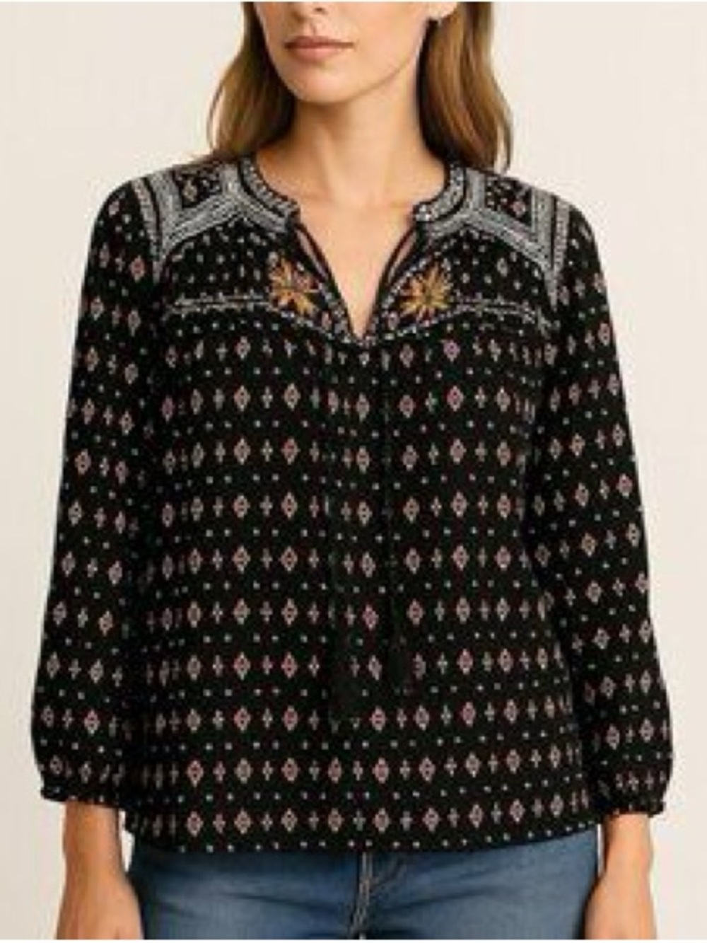 Maeve Black and Red Embroidered Blouse